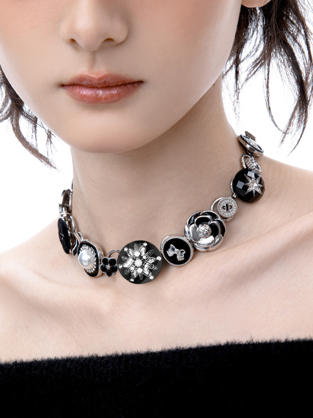 Black Button Necklace
