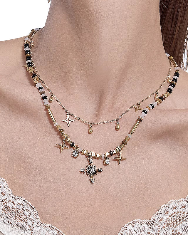 Nostalgia Beaded Cross Layer Necklace