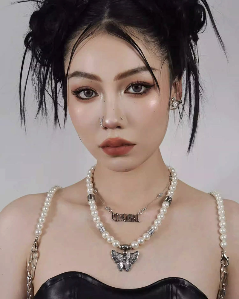 Butterfly Stacked Pearl Necklace