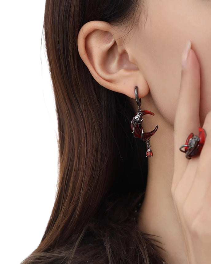 Rose Crescent Moon Asymmetrical Earrings