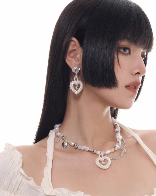 Cream Heart Love Pearl Earrings