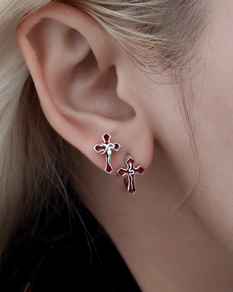 Spirit Snake Cross Earrings