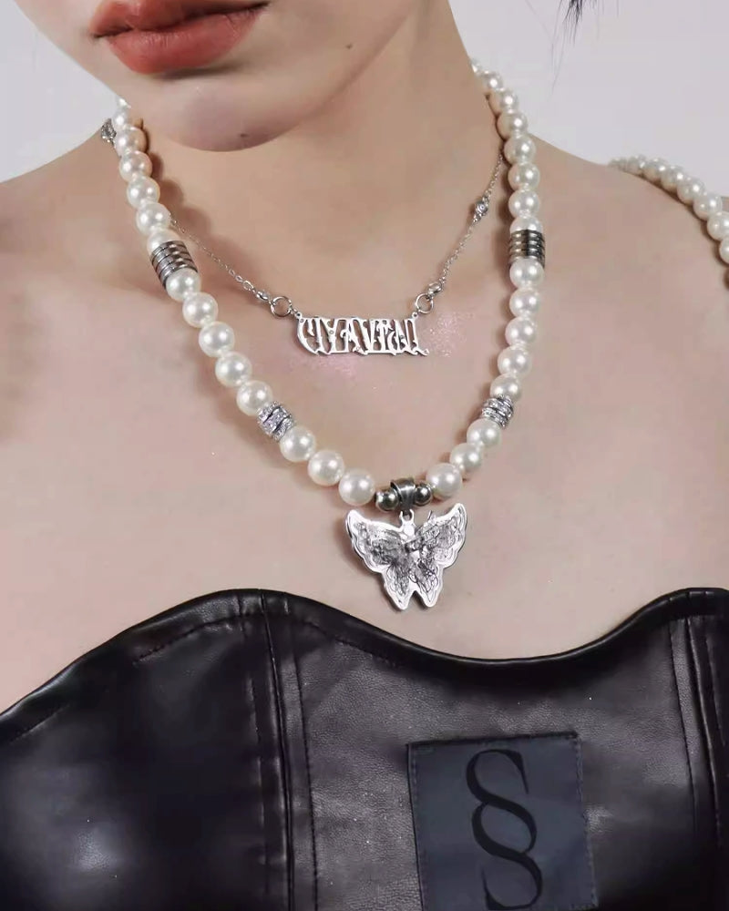 Butterfly Stacked Pearl Necklace