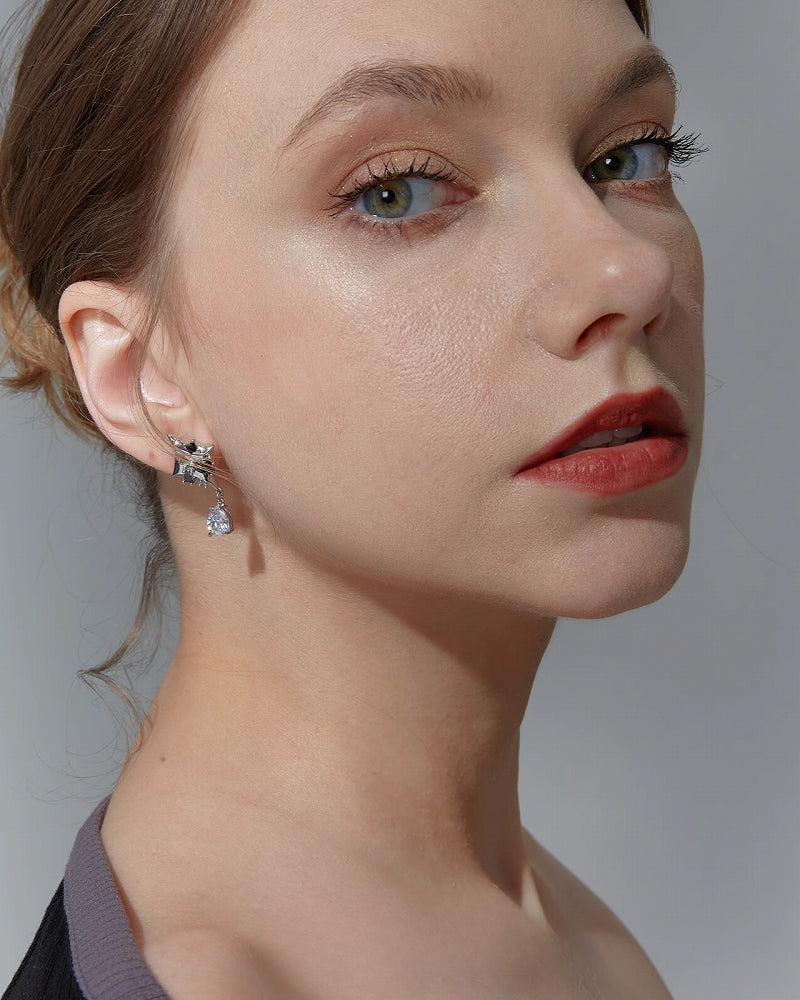 Black Zircon Tassel Stud Earrings