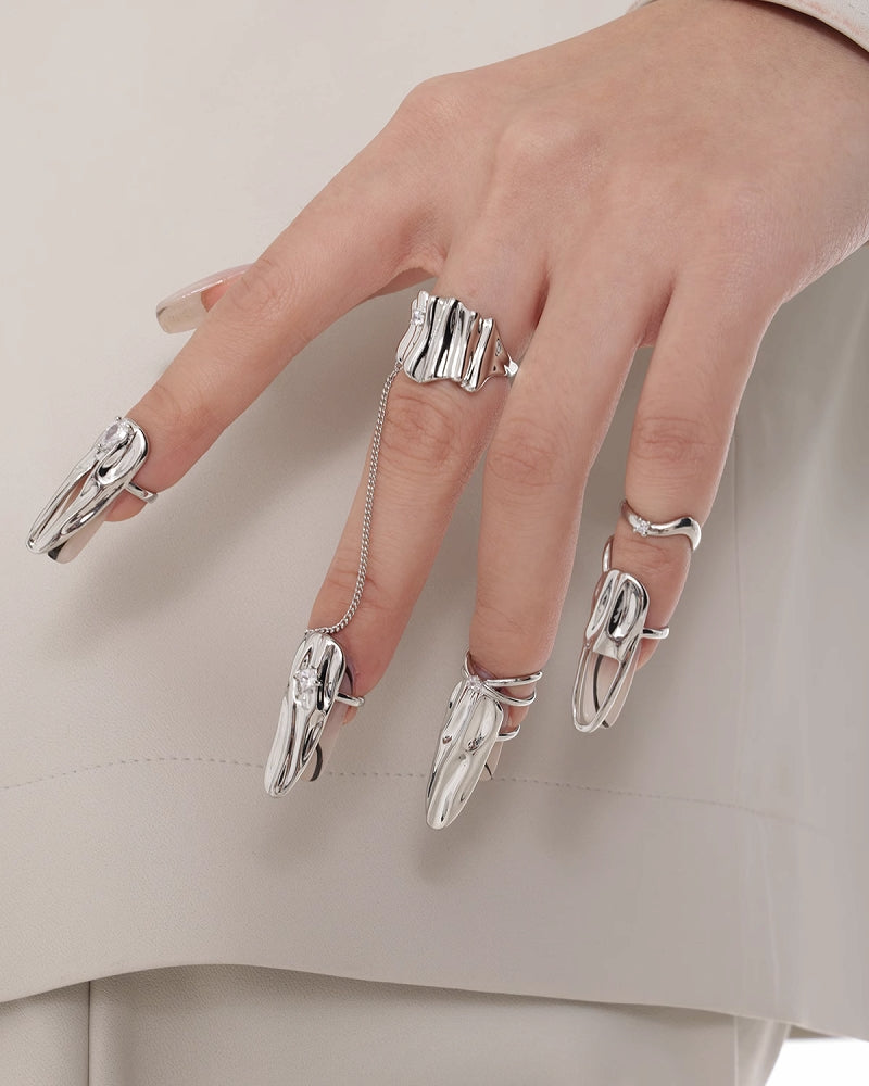 Silver Wave Claw Ring