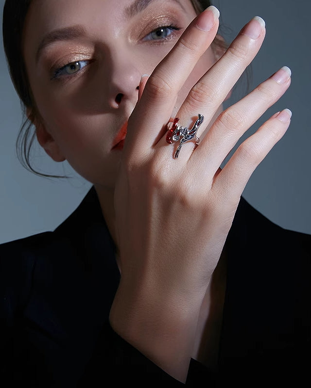 MoonStone Red Glaze Ring