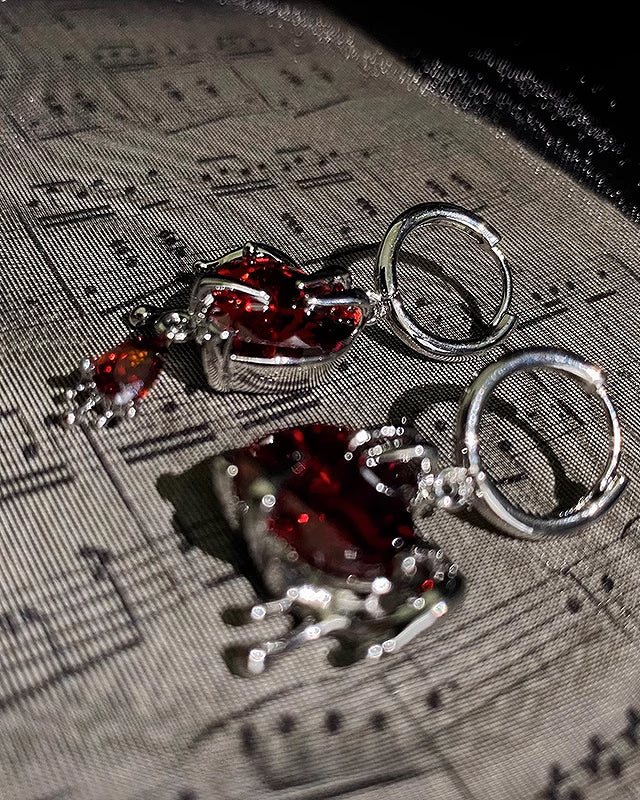 Forbidden Angel Red Love Asymmetrical Earrings