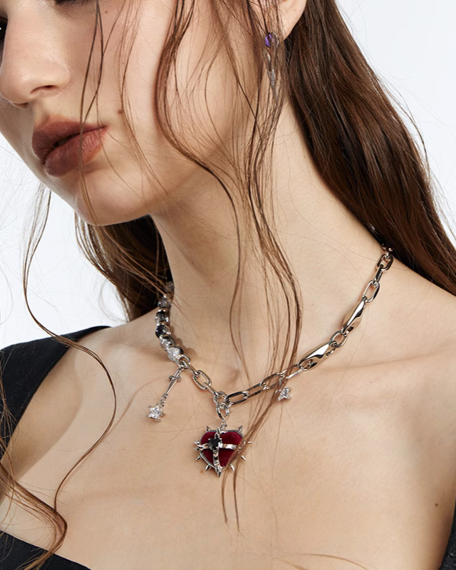 Evil Girl Crazy Flower Heart Necklace