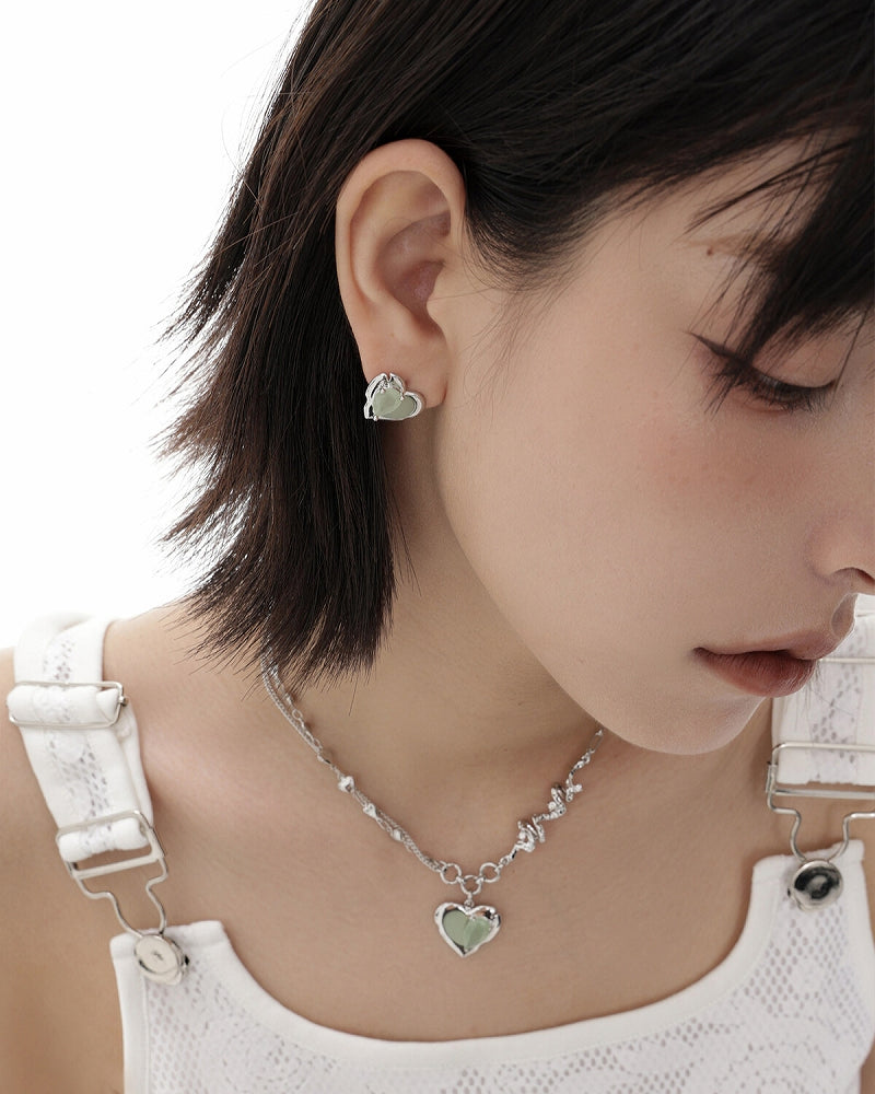 Green Tea Heart Earrings