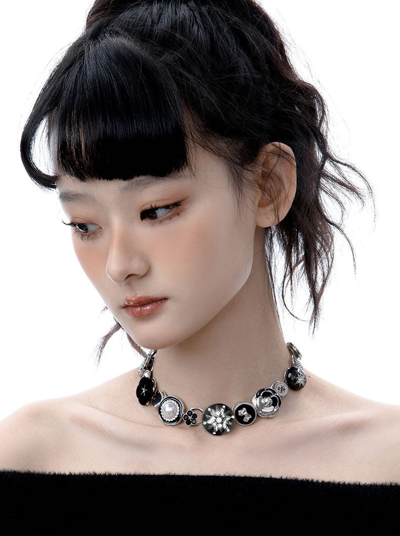 Black Button Necklace