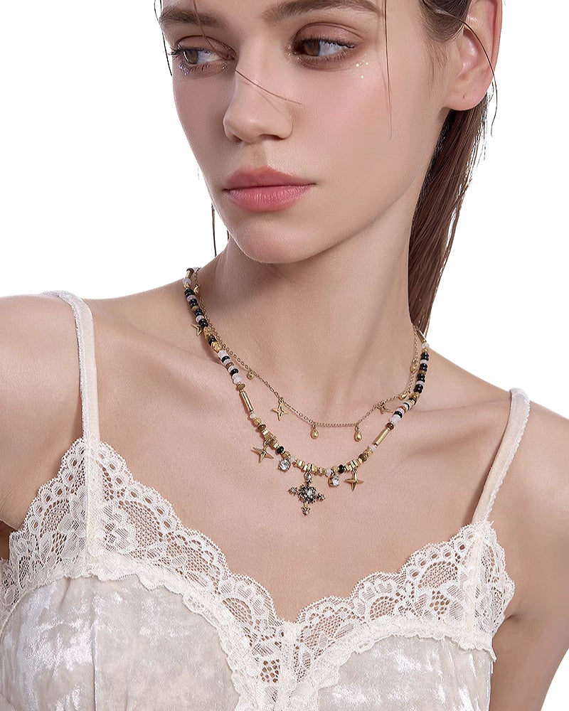 Nostalgia Beaded Cross Layer Necklace