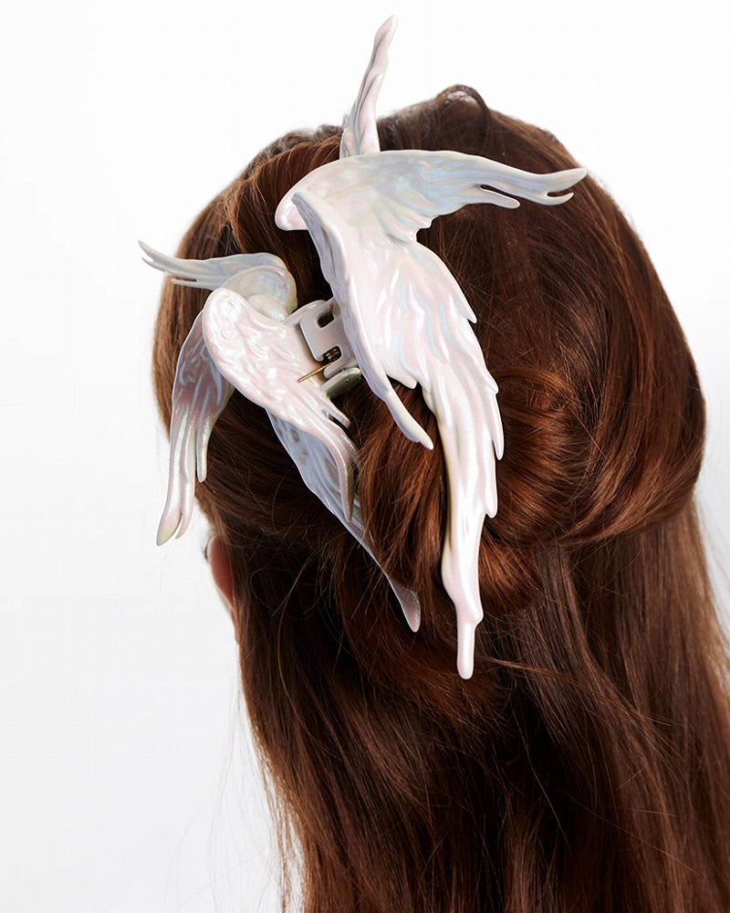 Crow Angel Wing White Hair Clip
