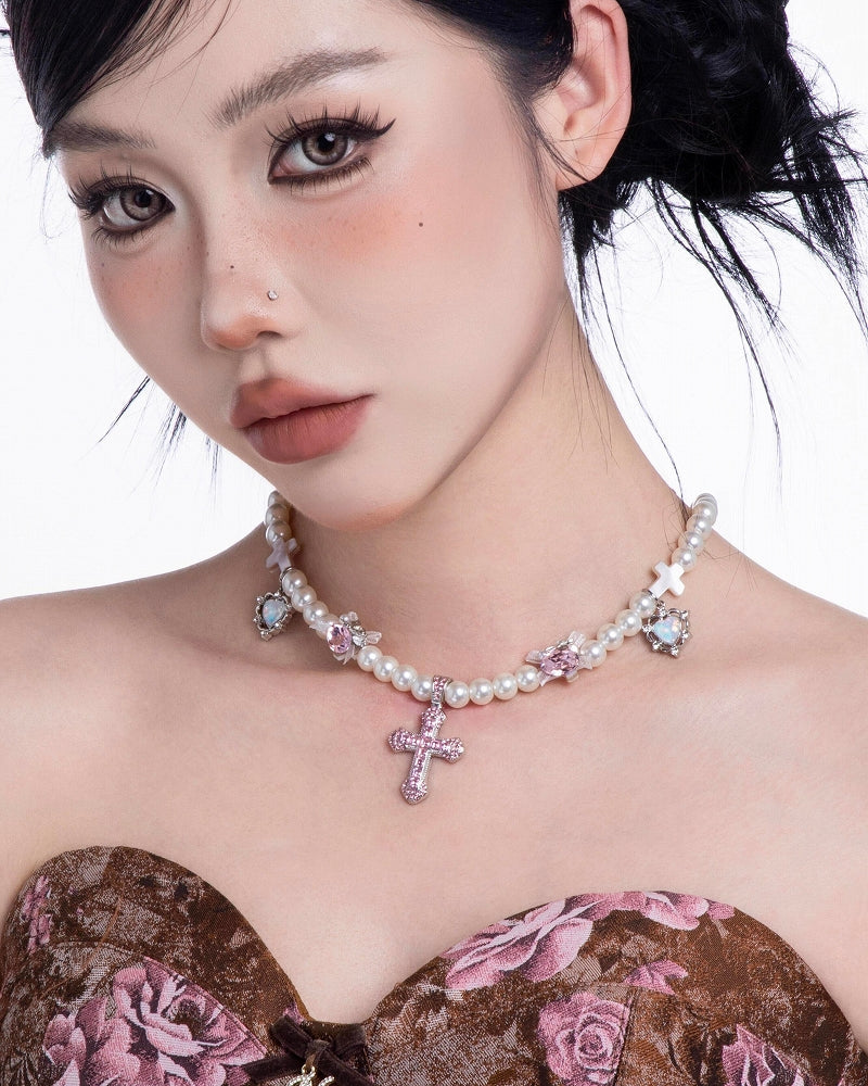 Flower Cluster Cross Necklace