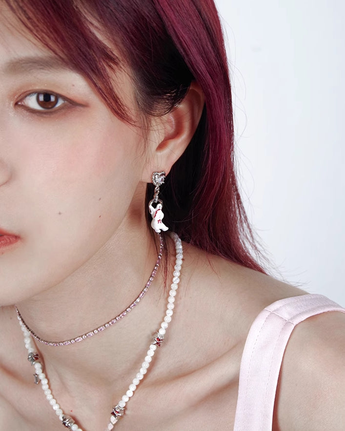 Rabbit With Red Bandana Love Earrings