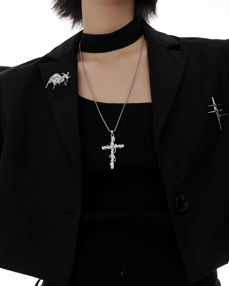 Thorn Cross Rattan Winding Necklace