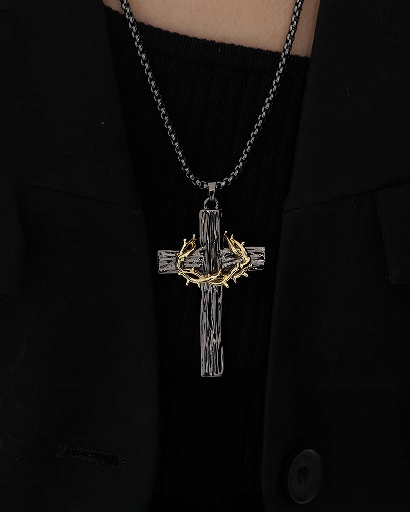 Thorn Cross With Thorn Crown Necklace