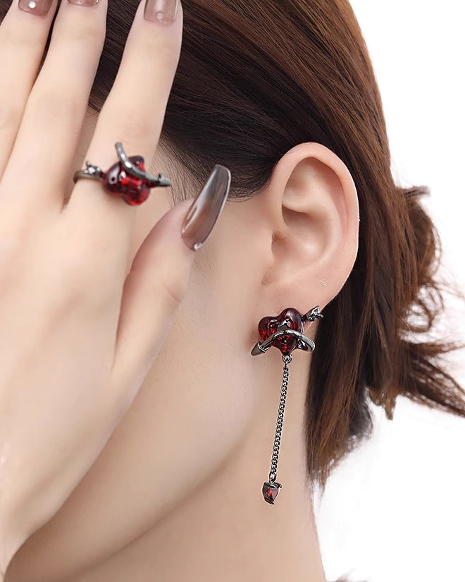 Red Love Arrow Asymmetrical Earrings