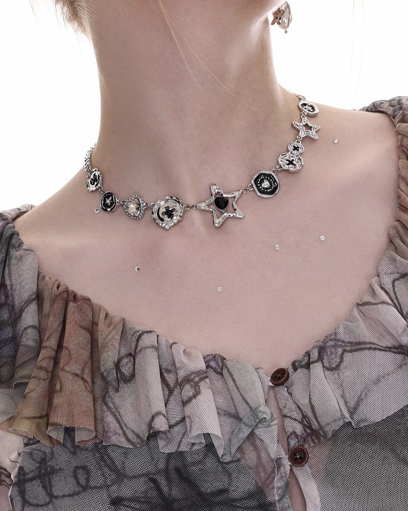 Retro Star Button Necklace