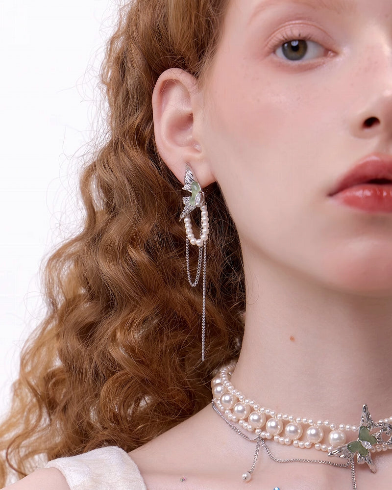 Mint Green Butterfly Tassel Earrings