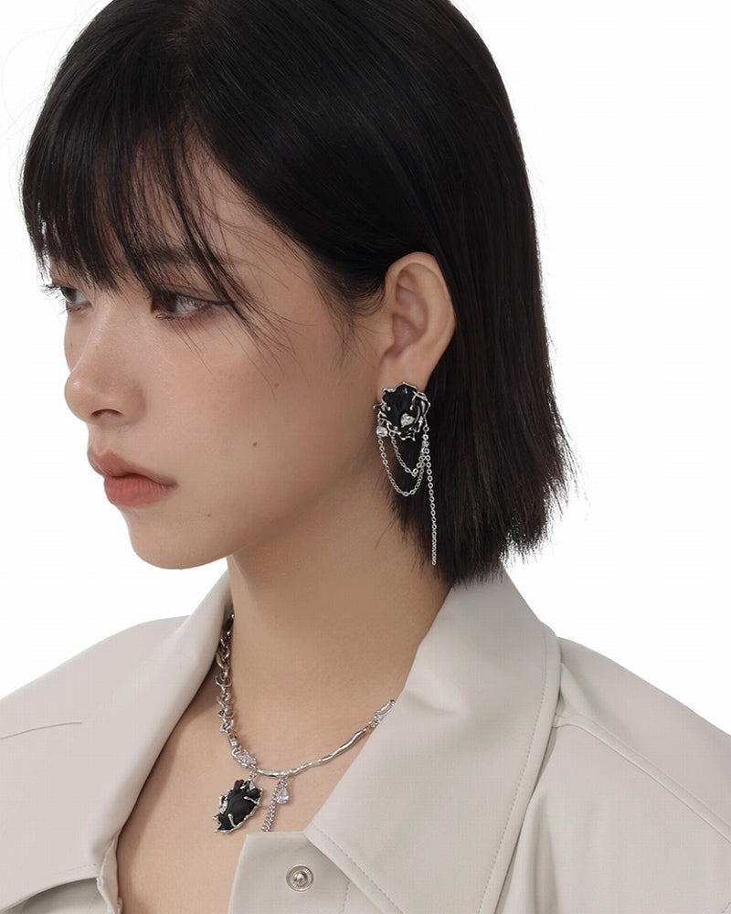 Nightmare Frosted Heart Tassel Earrings