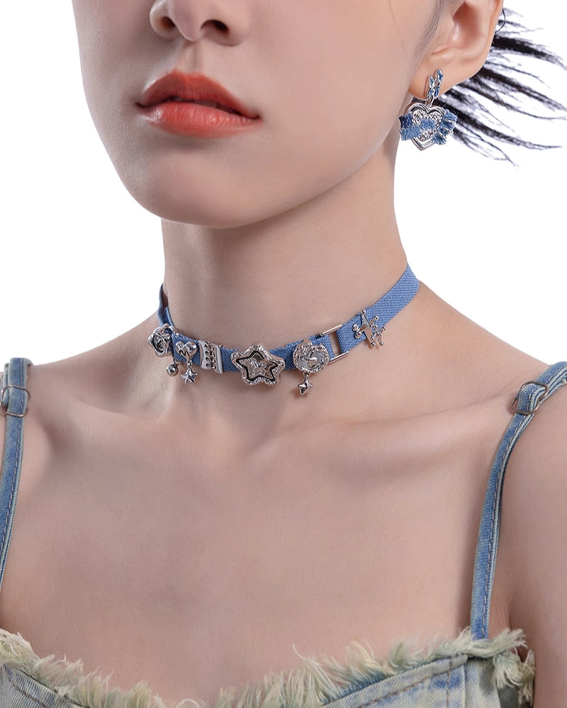 Denim Love Star Choker