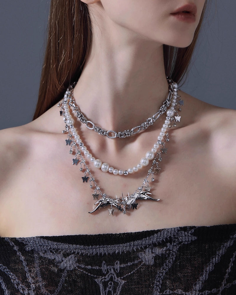 Wings Pearl Butterfly Layer Necklace