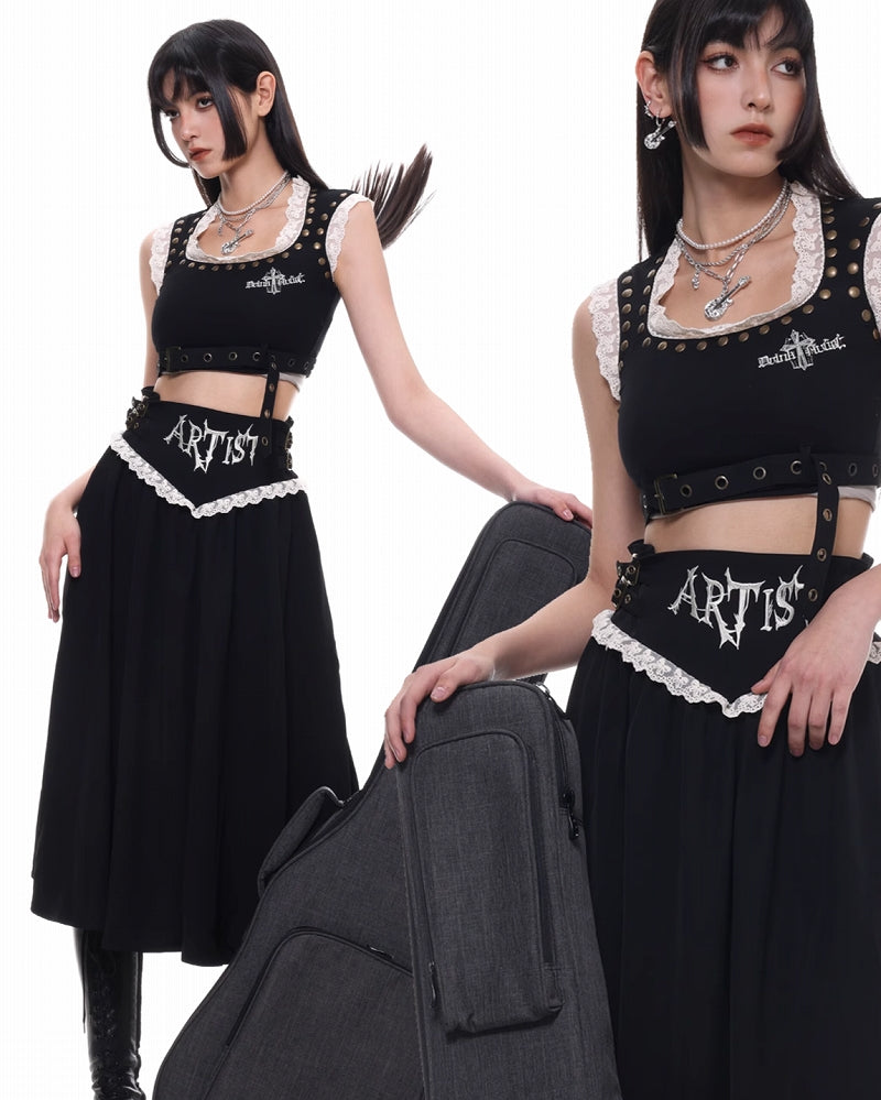 Punk Guitar Double Pearl Necklace