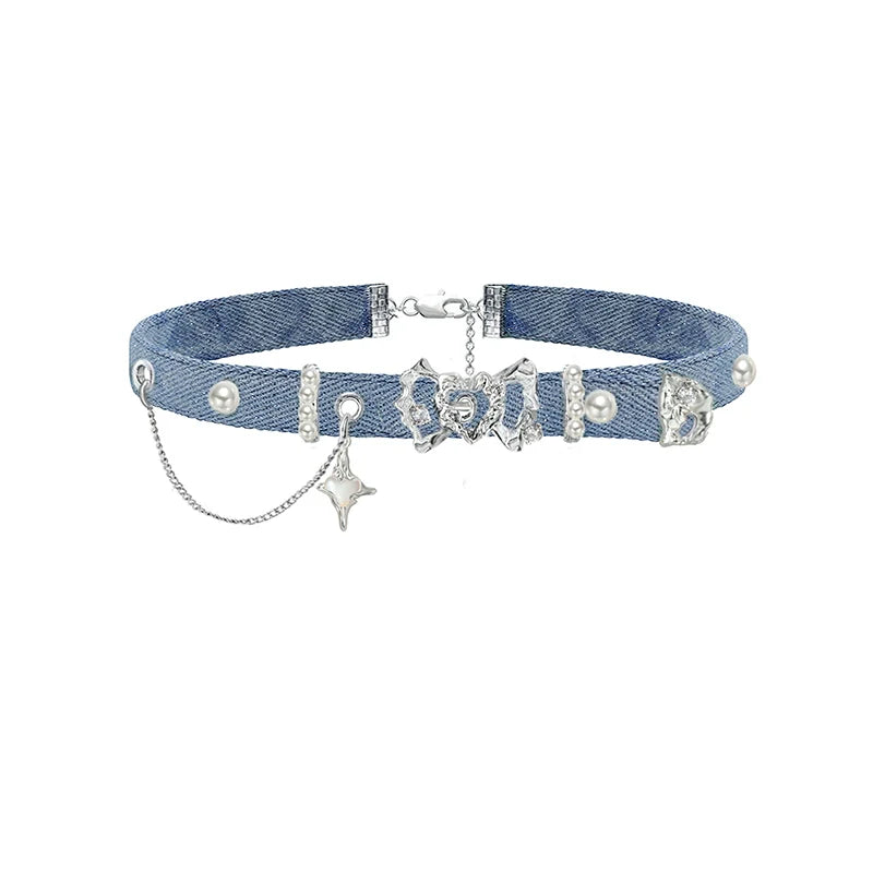 Denim Love Retro Blue Choker
